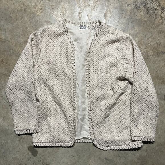 Vintage 60s Vienna Lace Cream Acrylic Rayon Knit Cardigan - Picture 1 of 3
